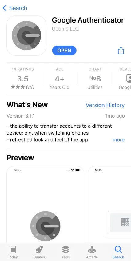 Google Authenticator 설치화면