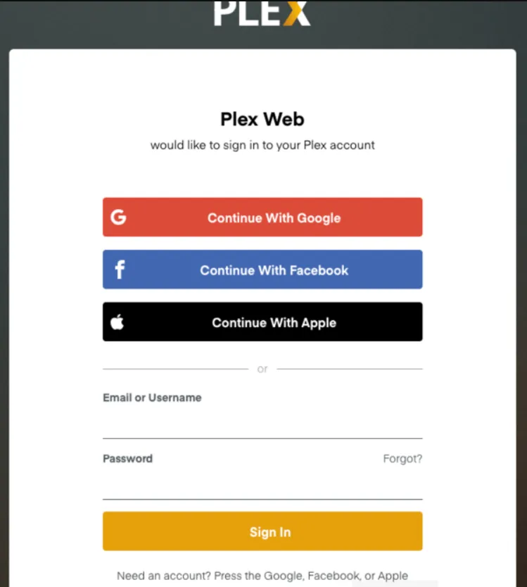 플렉스 미디어 서버 로그인 페이지