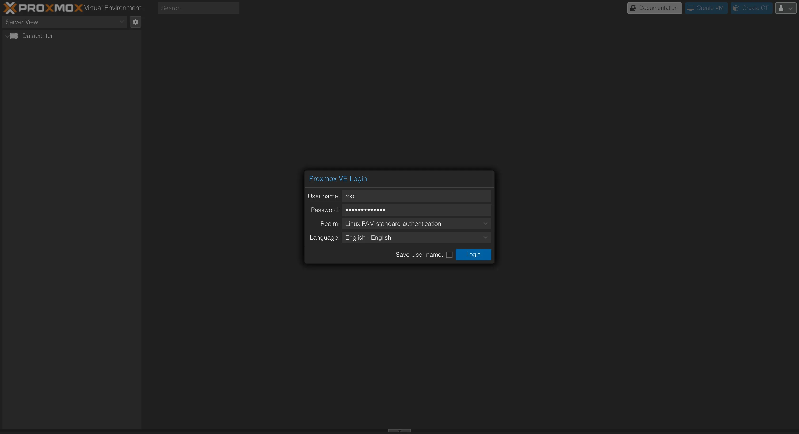 Proxmox VE 로그인