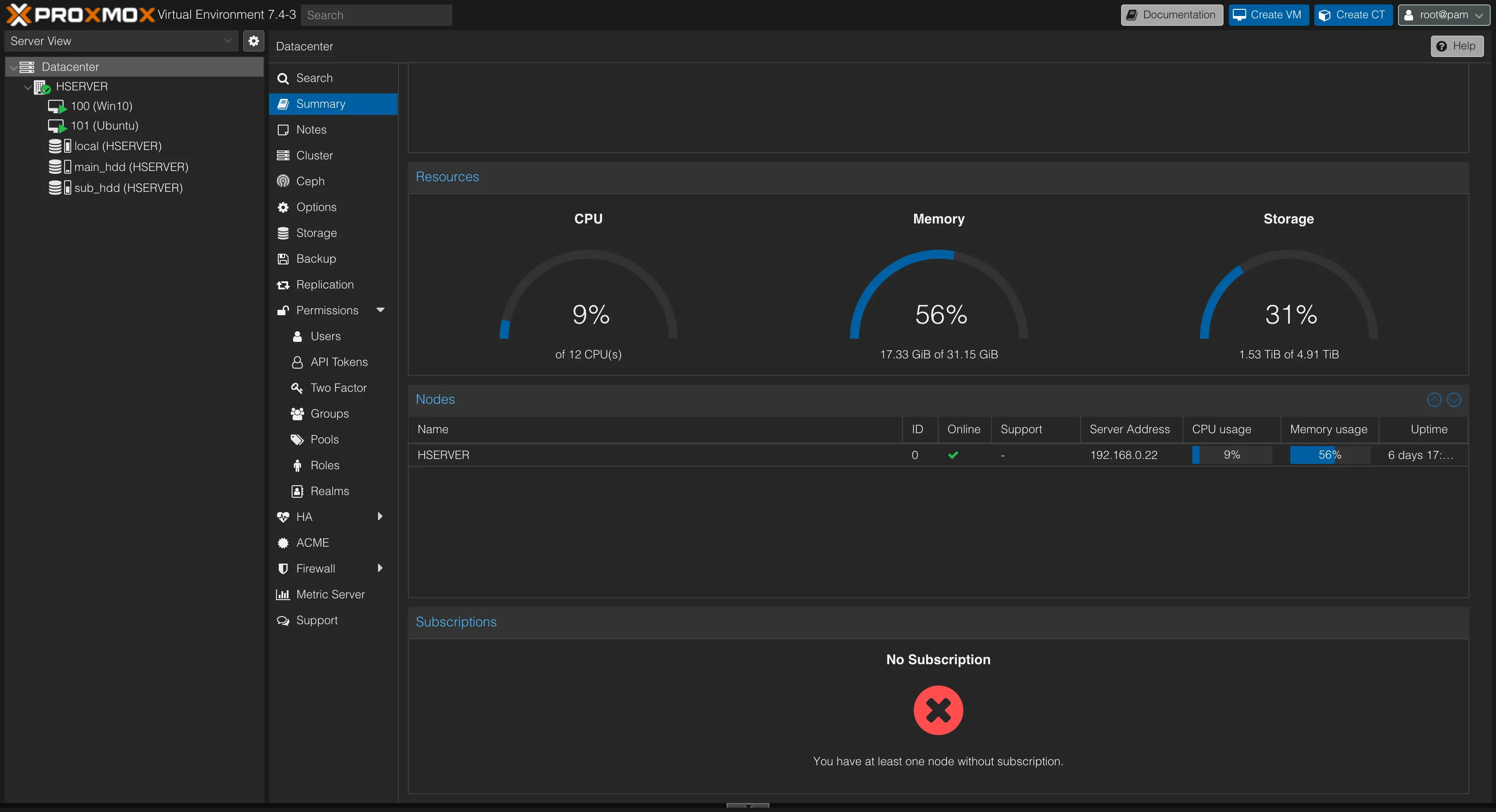 Proxmox VE 설치 완료